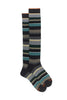 Chaussettes longues en coton gris anthracite rayures multicolores