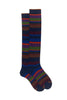 Chaussettes longues en coton bleu roi et carmin rayées multicolores