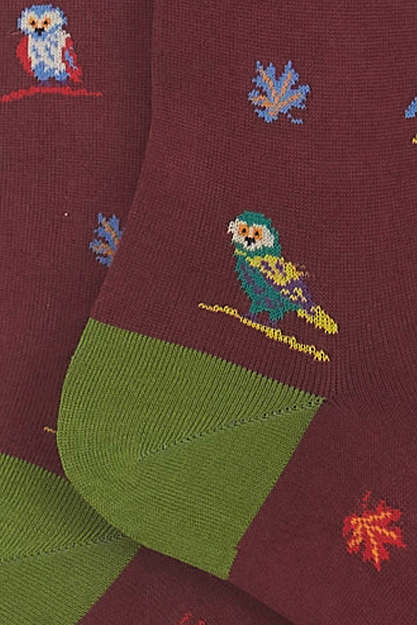 Long light cotton socks with owl pattern