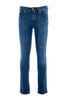 Jeans cinque tasche in denim stretch lavaggio medio con toppe