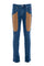 Jeans cinque tasche in denim stretch Tri-Blend con toppe in alcantara cammello