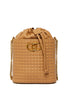 Camel matelassé bucket bag with chain