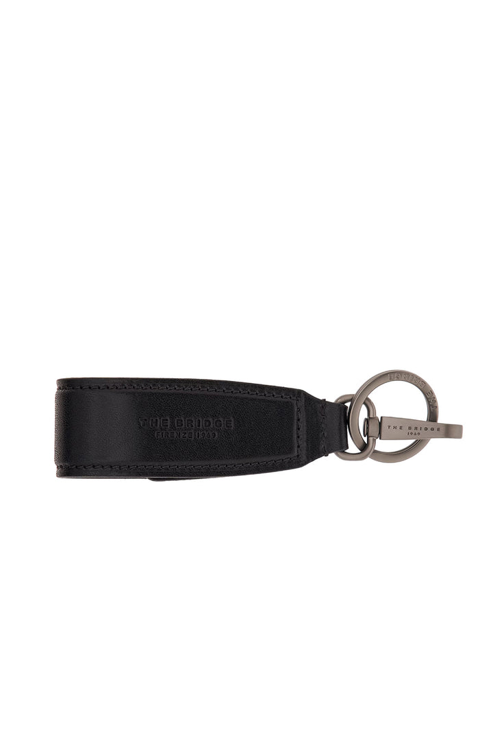 Black leather keychain with metal insert