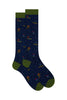 Long blue cotton socks with snowboard pattern