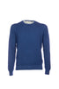 Maglia girocollo blu in lana a micro-rilievo
