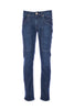 Jeans slim 5 tasche “JOHN” in denim di cotone stretch lavaggio scuro con toppe