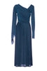 Abito lungo blu plissé in jersey lurex