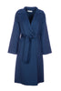 Manteau long bleu en drap de laine mélangée avec ceinture