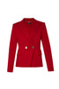 Blazer rosso doppiopetto con accessorio gioiello sul retro