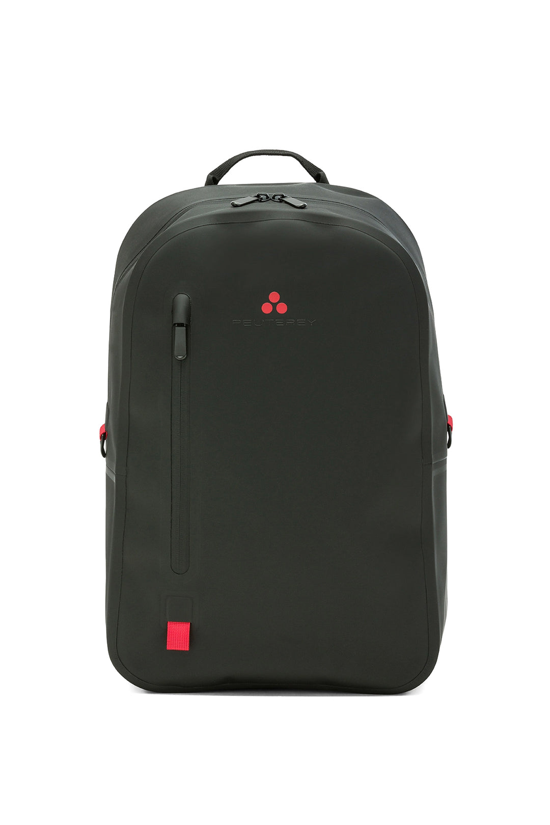 Compact black backpack with front pocket