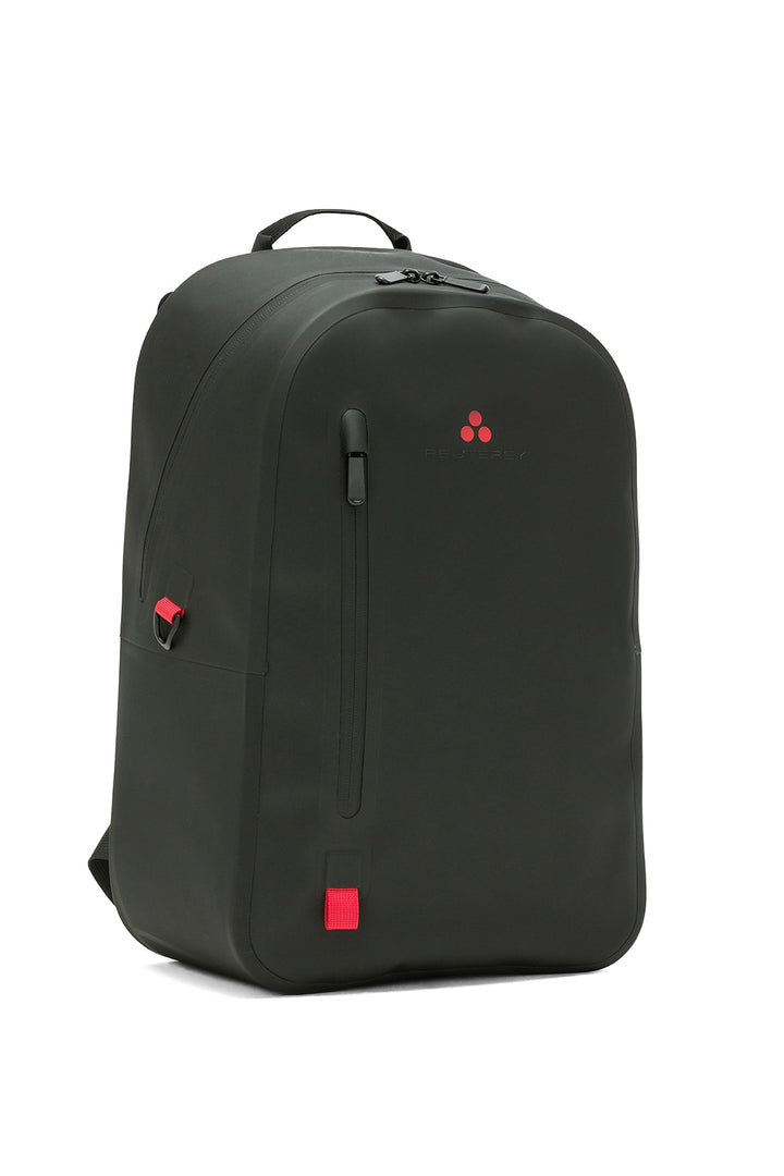 Compact black backpack with front pocket