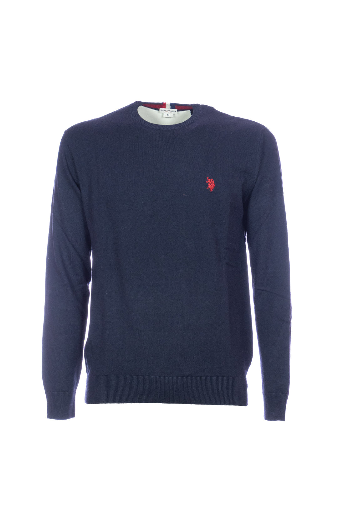 Pull col rond bleu marine en coton et cachemire avec logo US Polo Assn.