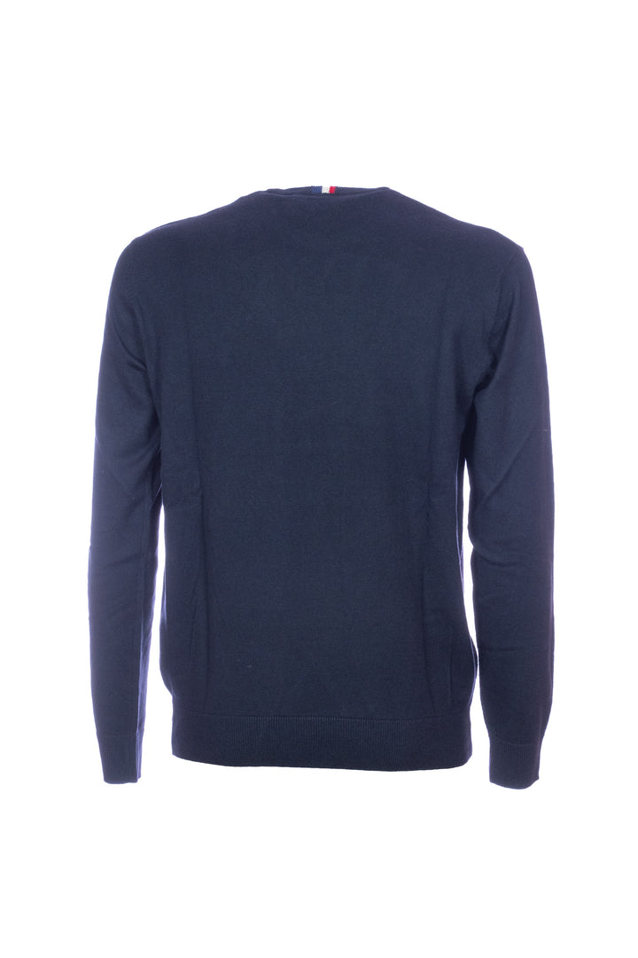 Pull col rond bleu marine en coton et cachemire avec logo US Polo Assn.