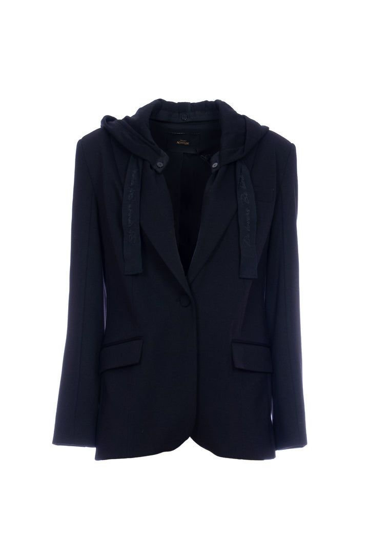 ACTITUDE TWINSET Blazer monopetto nero con cappuccio di misto cotone removibile - Mancinelli 1954