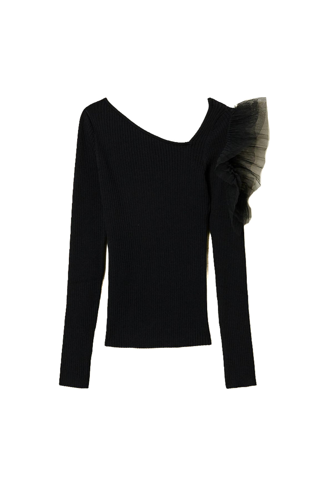 ACTITUDE TWINSET Maglia fitted nera con cut-out e tulle - Mancinelli 1954