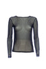 Top maniche lunghe nero in georgette con strass