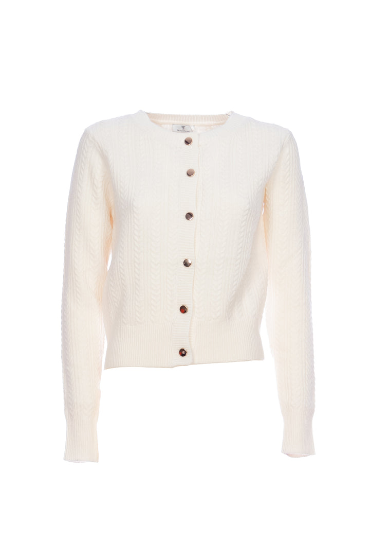 FRACOMINA Cardigan regular crema in lana e cashmere a costine punto treccia - Mancinelli 1954