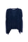 Maglia girocollo oversize blu notte in lana con logo e spalle scese