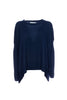 Maglia girocollo oversize blu notte in lana con logo e spalle scese