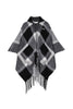 Poncho nero jacquard in maglia con cappuccio