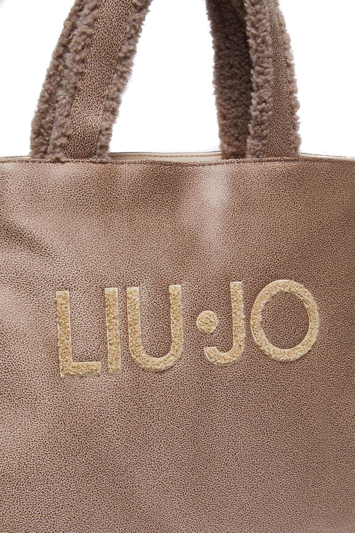 LIU JO Shopping bag cammello in tessuto spalmato e dettagli in teddy - Mancinelli 1954