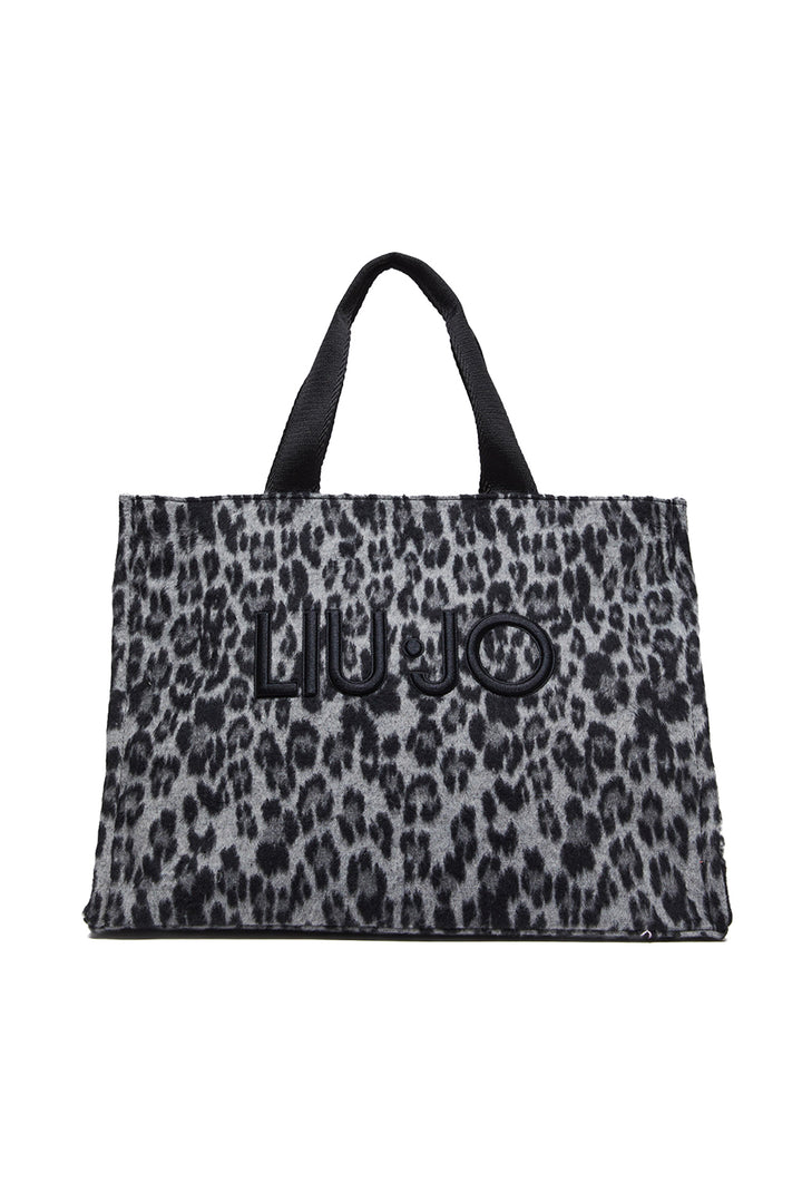 LIU JO Shopping bag animalier nero in panno - Mancinelli 1954