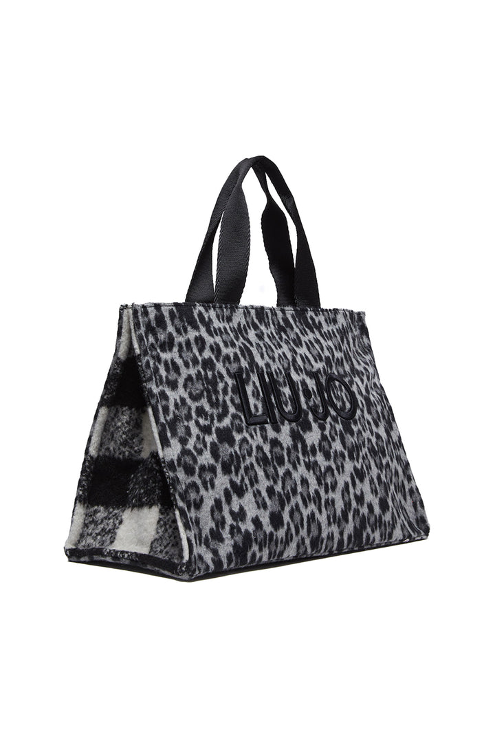 LIU JO Shopping bag animalier nero in panno - Mancinelli 1954