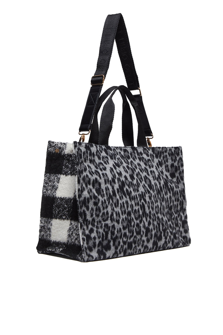 LIU JO Shopping bag animalier nero in panno - Mancinelli 1954