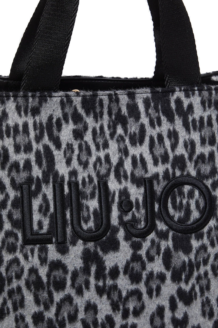 LIU JO Shopping bag animalier nero in panno - Mancinelli 1954