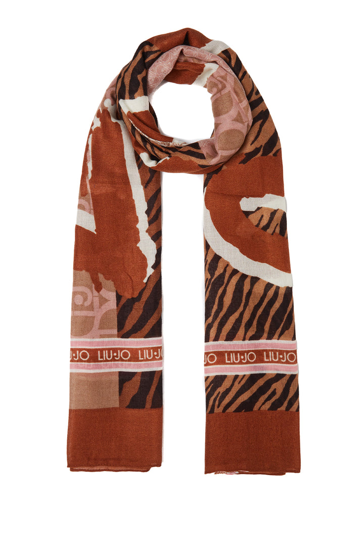 LIU JO Stola marrone animalier con logo - Mancinelli 1954