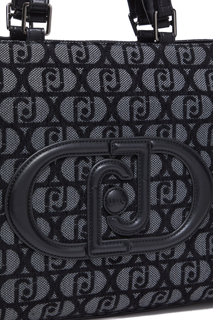 LIU JO Shopping bag nera jacquard con logo - Mancinelli 1954