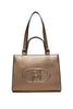 Shopping bag bronzo con logo a rilievo