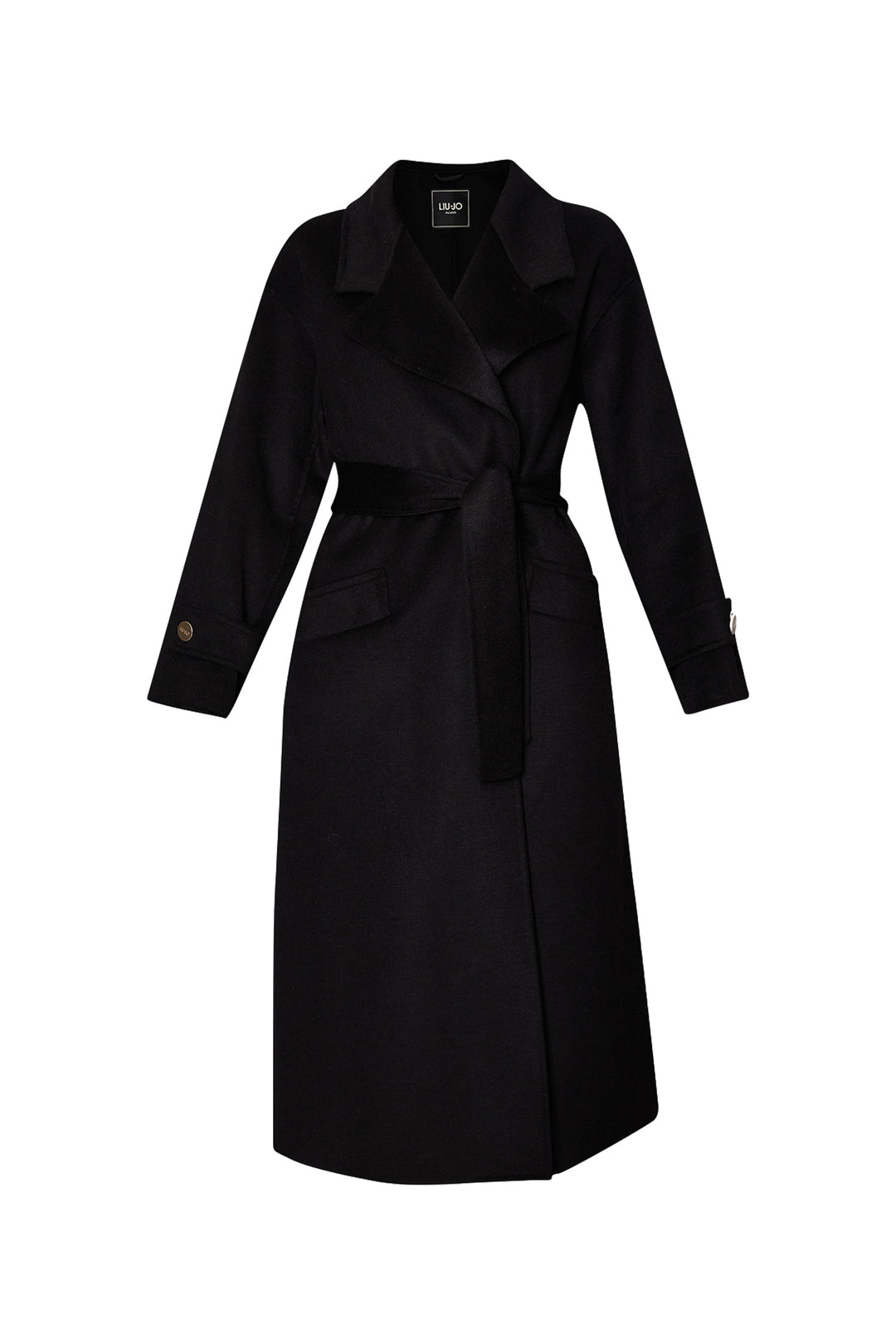 LIU JO Cappotto nero in misto lana con cintura - Mancinelli 1954