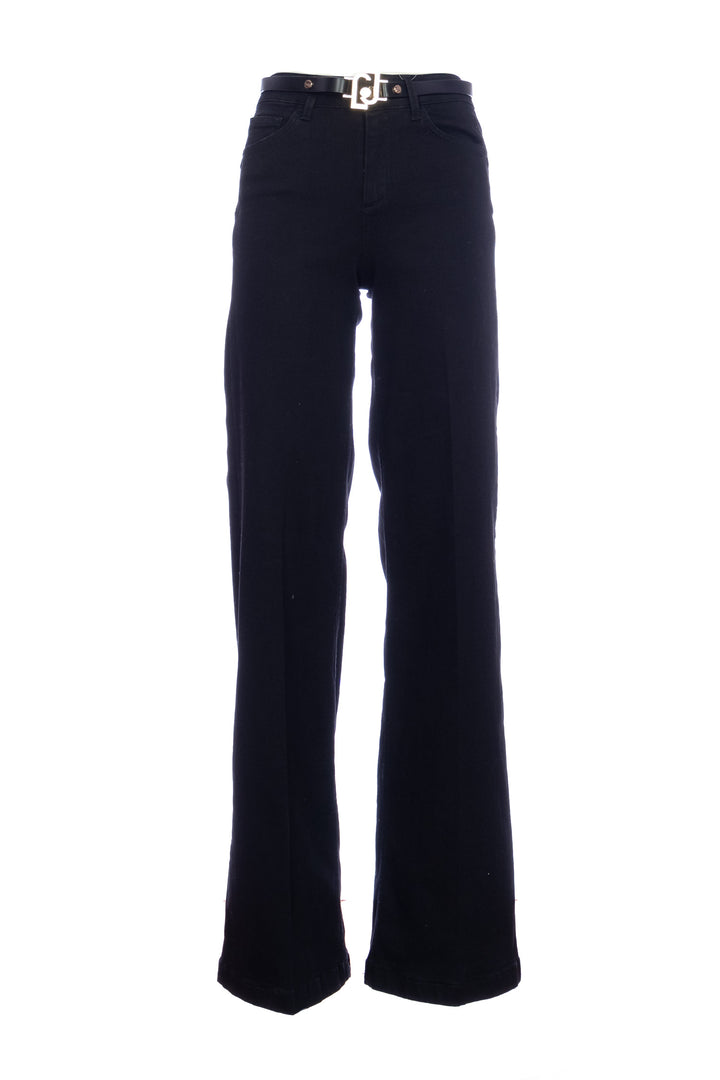 LIU JO Jeans flare bottom up in denim nero di cotone stretch con cintura - Mancinelli 1954