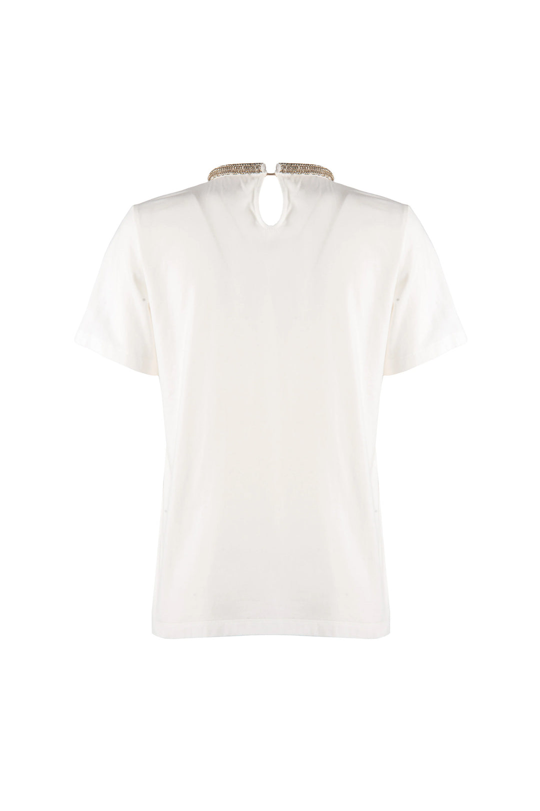 NENETTE T-shirt “Dexter” avorio in cotone con strass sul collo - Mancinelli 1954