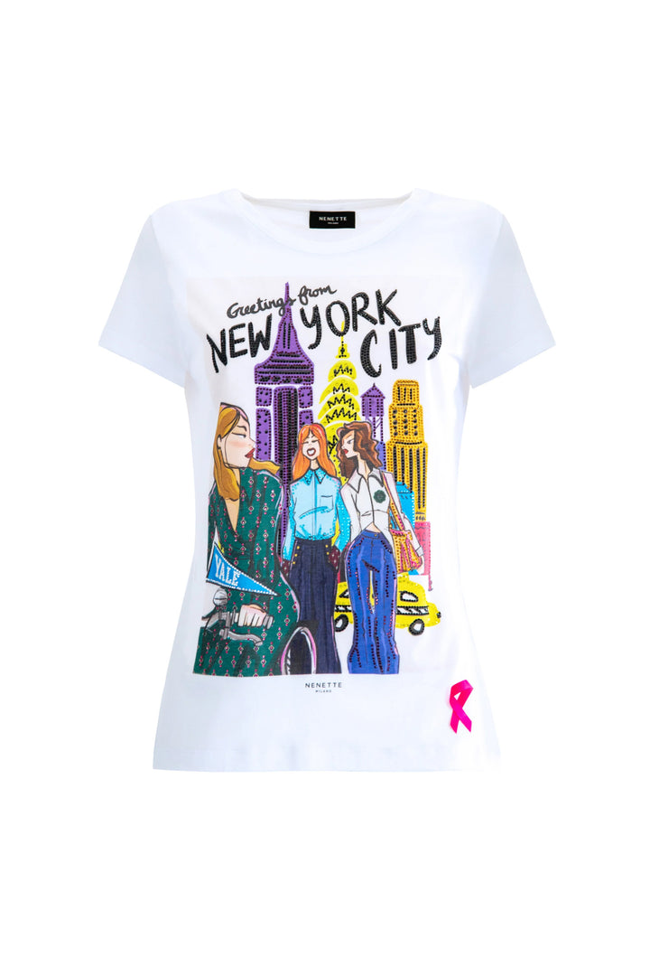 NENETTE T-shirt “Dyork” bianca con stampa new york - Mancinelli 1954