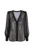 Blusa “Felz” nera in raso con strass e scollo a V