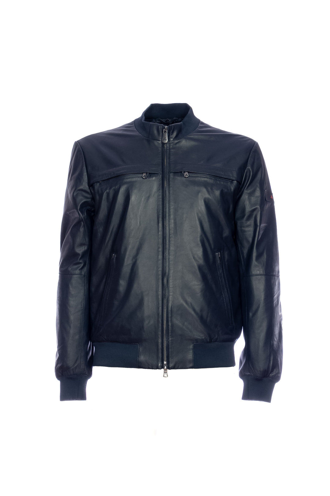 PEUTEREY Giacca biker blu grafite in pelle nappata con polsini in maglia - Mancinelli 1954