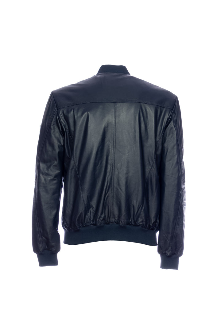 PEUTEREY Giacca biker blu grafite in pelle nappata con polsini in maglia - Mancinelli 1954