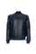 Giacca biker blu grafite in pelle nappata con polsini in maglia