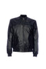 Giacca biker nera in pelle nappata con polsini in maglia