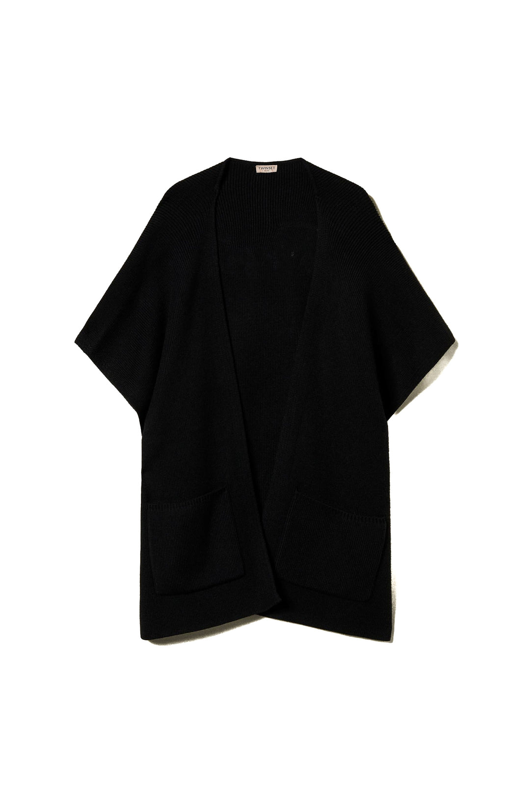 TWINSET Poncho nero in maglia con ricamo logo - Mancinelli 1954