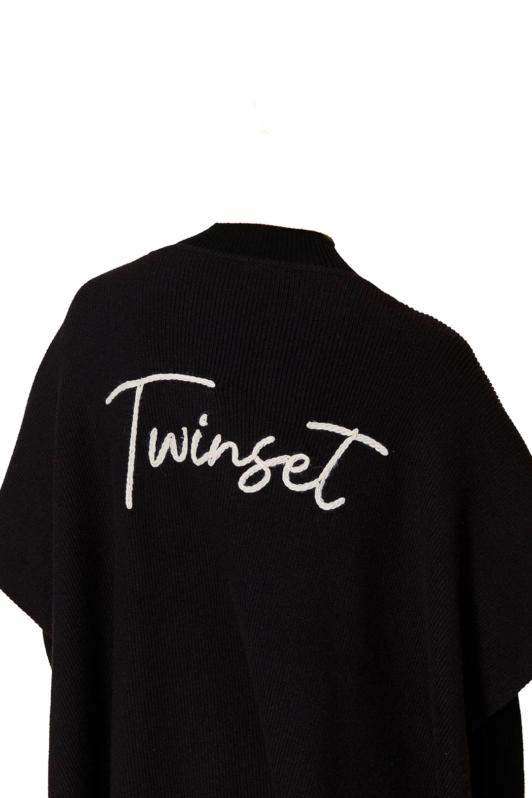 TWINSET Poncho nero in maglia con ricamo logo - Mancinelli 1954