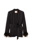 Giacca blazer nera in raso con piume