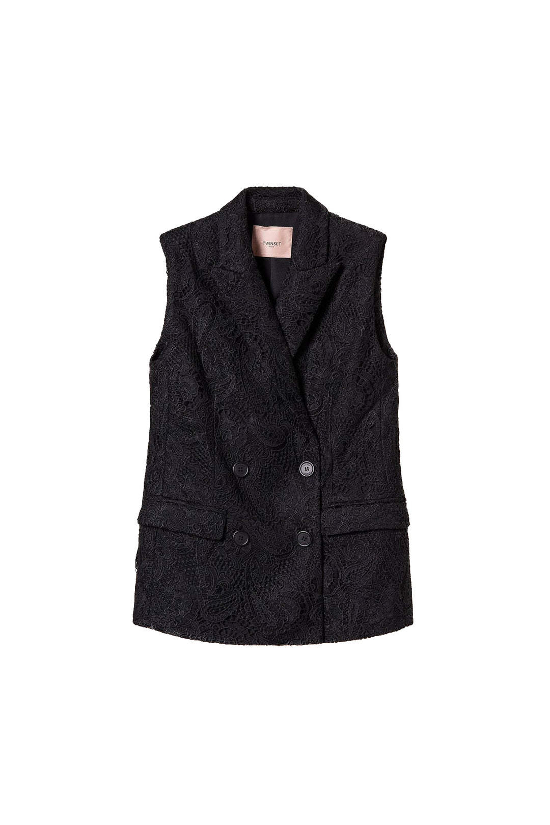 TWINSET Gilet doppiopetto nero in pizzo macramè - Mancinelli 1954