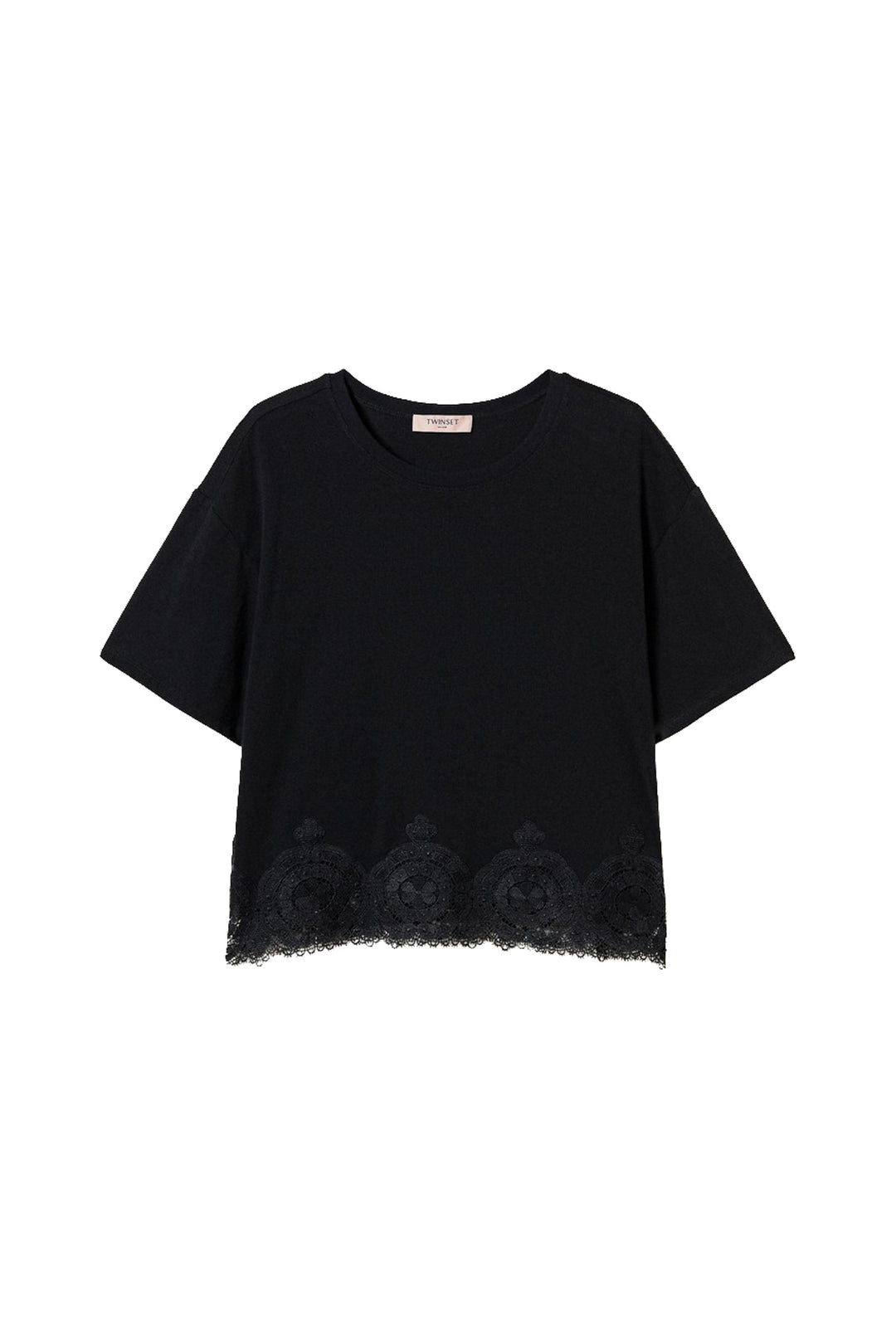 TWINSET T-shirt cropped nera con pizzo macramè - Mancinelli 1954