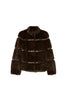 Cappotto corto cioccolato in faux fur con intarsi