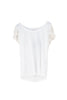 Optical white top with wide neckline and beaded sleeves