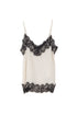 Cream white satin top with black lace details