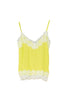 Top in raso lime con dettagli in pizzo bianco